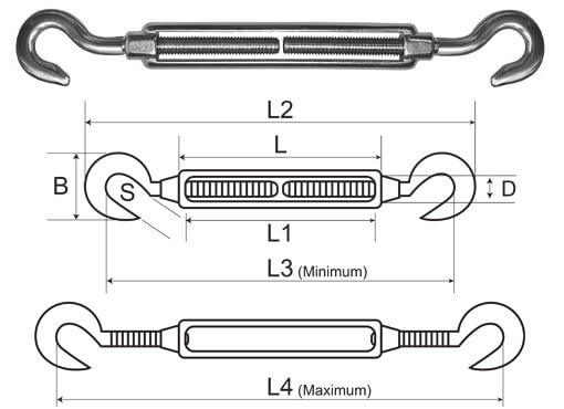 Stainless Steel Open Turnbuckle Hook - Hook